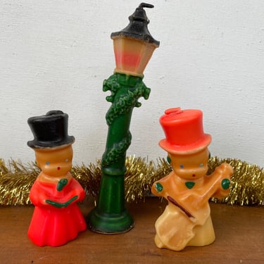 Vintage Gurley Christmas Candles, Choir Boys And Street Light, Boy Playing Cello, Xmas Decor, Christmas Lamp Post, Set Of 3 