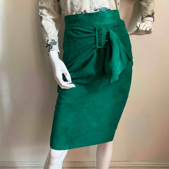 Andrea Odicini 1980s Teal Suede Skirt 