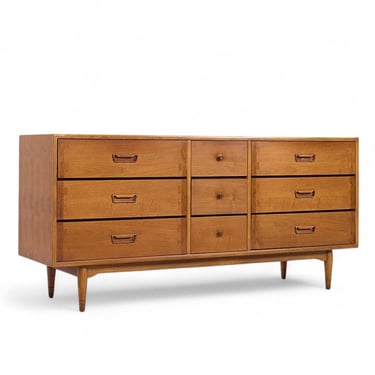 Lane Acclaim Mid Century Walnut Lowboy Dresser - mcm 