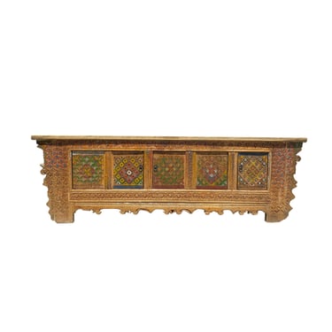 Oriental Vintage Color Geometric Carving Rough Low TV Table Cabinet cs6159E 