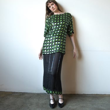7087t / emerald green art deco beaded silk ensemble 