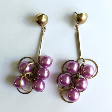 Incredible Vintage 70s 80s 90s Pastel Purple Pearl Dangle Long Earrings 