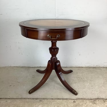 Vintage Leather Top Mahogany Drum Table after Duncan Phyfe 