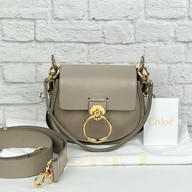 Chloé Small Tess Leather Saddle Bag, Taupe