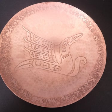 Vintage Harold Alfred Hand-Hammered Copper Wall Plate | Indigenous Northwest Coast Art | Thunderbird Bird |  11.75