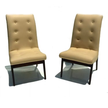 Mid century modern Art Deco Norman bel geddes pair chairs leather professionally restored 