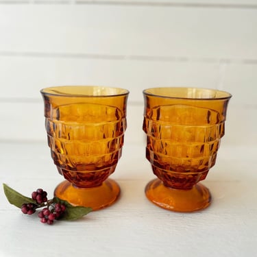 Vintage Set of 2 Amber Cubist Cups // Yellow Medium Glasses, Christmas Glasses, Amber Glassware, Gothic Goblet // Perfect Gift 