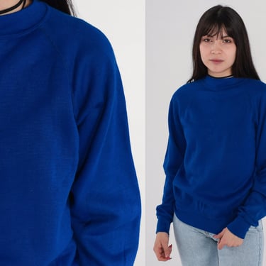 Blue Crewneck Sweatshirt 80s Plain Long Sleeve Shirt Crewneck Sweatshirt Slouchy Vintage 1980s Sweat Shirt Small S 