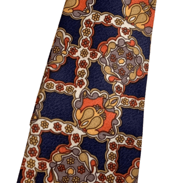 70s Funky Blue Orange Print Necktie Wide Tie By Towncraft Par Excellence