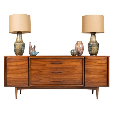 Mid-Century Modern Walnut 72” Long Dresser | Chest w. 9 Drawers