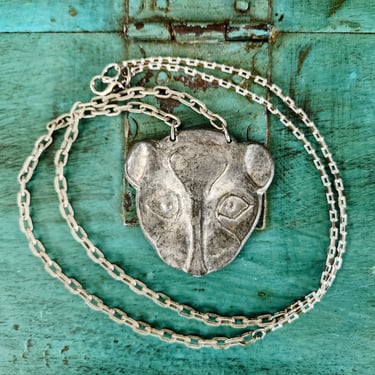 Pewter Lion Face Pendant Assemblage Necklace~Unique Handmade Pendant, 27" Long Necklace 