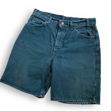 vintage denim shorts / Levis shorts / 1990s Levis relaxed fit green denim shorts 31 