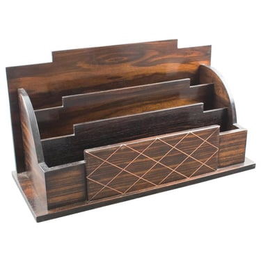 Art Deco Macassar Wood and Copper Desk Accessory Letter Holder