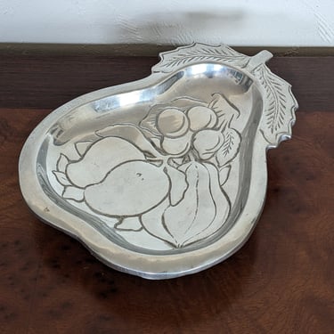 Vintage Footed Pewter Pear Serving Dish 
