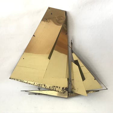 C Jere Vintage Brass Finish Mid-Century Modern  Sailboat Wall Sculpture 