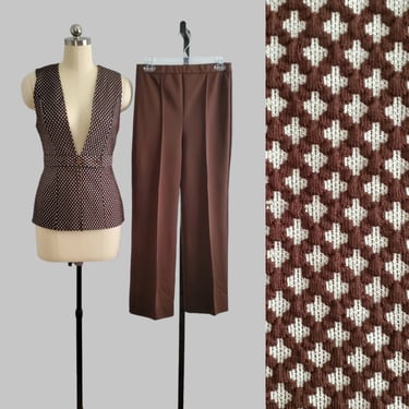 1970s 2pc Vest Pantsuit - 70s Set - 70s Women's Vintage Size Medium 