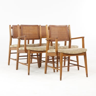 Mainline by Hooker Mid Century Walnut and Cane Dining Chairs - Set of 5 - mcm 