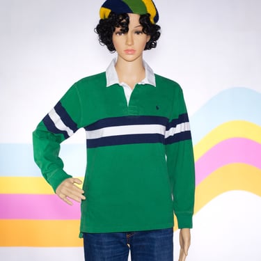 Vintage 80s/90s Green and Navy Polo Rugby | Small | 4 