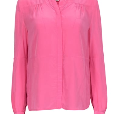 Diane von Furstenberg - Pink Silk Long Sleeve Button Front Blouse Sz 8