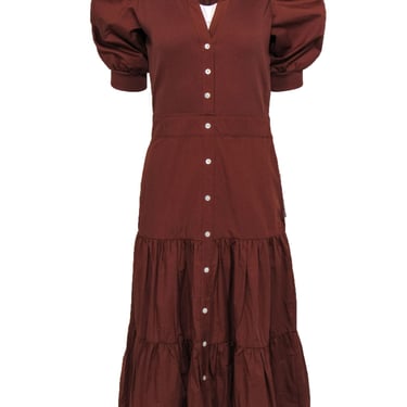 Veronica Beard - Brown Tiered Cotton Button-Front "Davenport" Maxi Dress Sz S