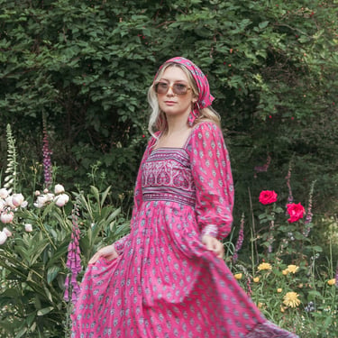 60s Vintage Indian Dress, Pink Poet Sleeve Boho | Surf and the City -  Orcas, WA | ATTIC