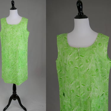 60s 70s Shell Print House Dress - Sleeveless Cotton Zip Front Dress - Mari-Fortune - Vintage 1960s 1970s - L 