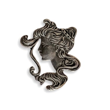 Vintage ART NOUVEAU Sterling Silver Pin / Brooch ~ Woman's Head ~ Stamped / Artisan ~ 