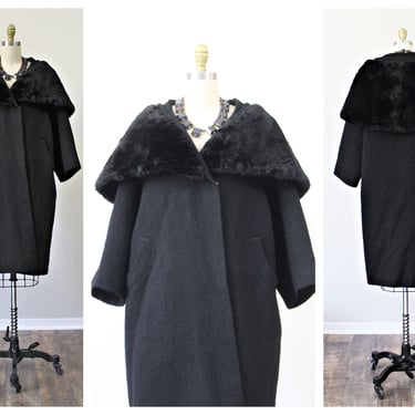 Vintage 40's 1950's Sycamore Massive sheared beaver fur shawl collar swing dropped shoulder COAT  // Small Medium  // US 4 6 8 10 