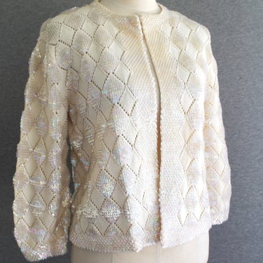 1960s - Sequin - Harlequin - Wool Cardigan - Estimated size M/L 