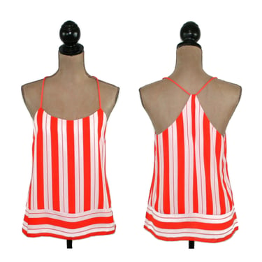 Orange White Stripe Spaghetti Strap Top Small, Chiffon Tank Blouse, Sleeveless Summer Clothes Women, Vintage Clothing BANANA REPUBLIC Size 6 