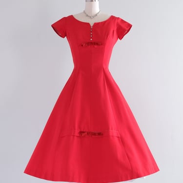Darling 1950's Festive Red Party Dress by Youth Guild / Sz XXS