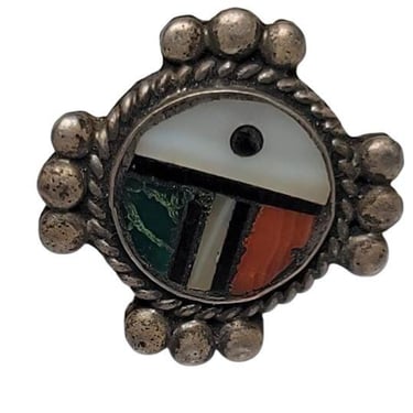 Native American Sterling Silver Zuni Pin Tie Tack Earring Coral T16 