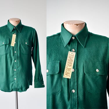 Vintage 1980s Green Flannel Button Down Shirt 