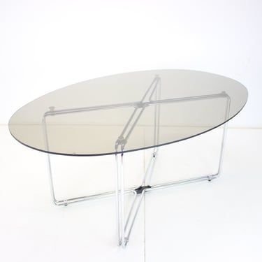 Midcentury Chrome and Glass Dining Table, Italy, 1970s / Vintage Table / 