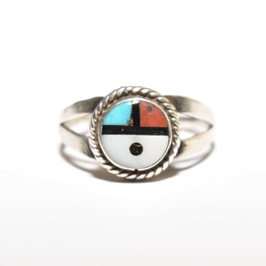 Little Zuni Sun Face Ring In Sterling Silver, Native American Jewelry, Stacking Ring, 5 1/4 US 