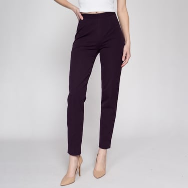 XS 90s Plum Purple High Waisted Pants Petite 25" | Vintage Slim Tapered Leg Stretch Trousers 