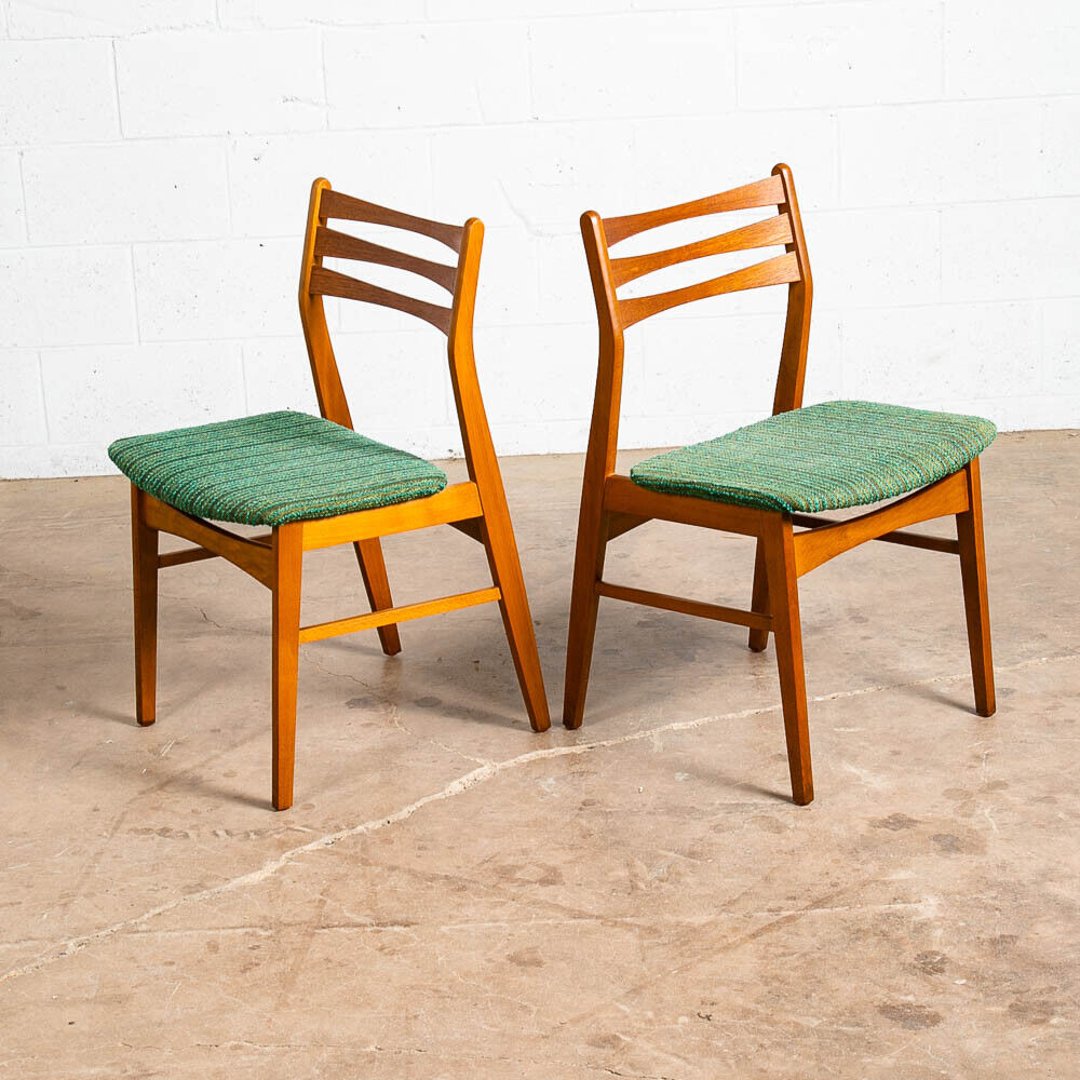 Mid Century Modern Dining Chairs Pair Set Mobler Green Ladder