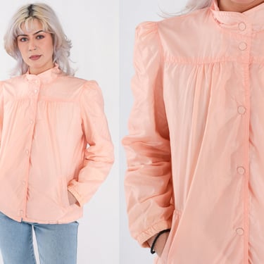 Puff Sleeve Jacket 80s Windbreaker Peach Pink Bomber Jacket Pastel Jacket Vintage 1980s Jacket Nylon Medium 