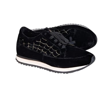 Charlotte Olympia - Black Velvet Gold Web Stitching Sneakers Sz 10