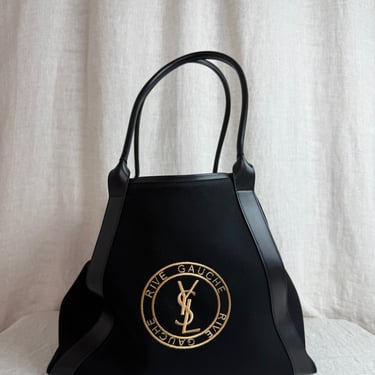 YSL Black Rive Gauche Canvas and Leather Tote