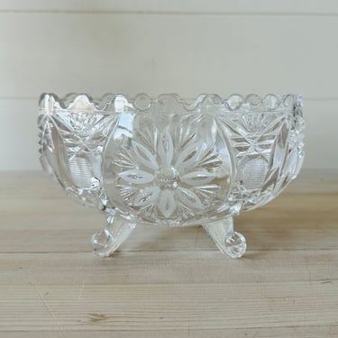 Scalloped Edge Cut Glass Candy Dish 7 x 5 x 4 Inches 