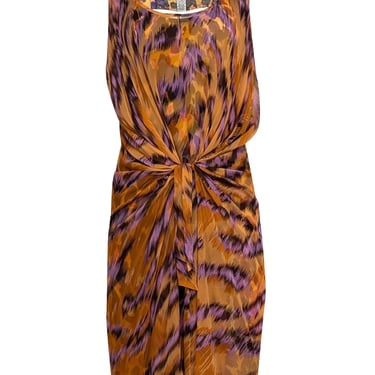 Diane von Furstenberg - Orange &amp; Purple Multi Animal Print Sleeveless Midi Dress Sz 2