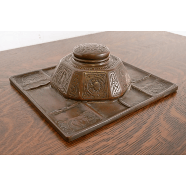 Tiffany Studios New York Zodiac Bronze Partner’s Inkwell With Desk Tray