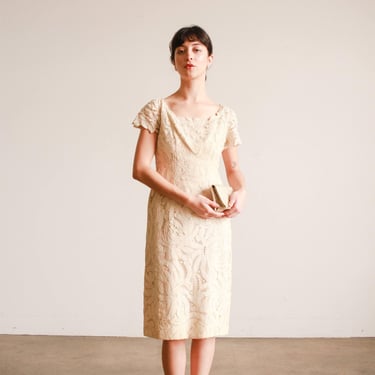 1950s Ecru Tape Lace Capsleeve Dress 