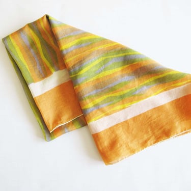 Vintage 60s Green Orange Cotton Bandana 33x33 - Square Voile Cotton XL Kerchief - Head Wrap Scarf - Mid Century Kerchief 