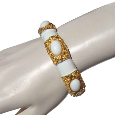 Vintage 60s Mod Clamper White Gold Enameled Bracelet - Original by Robert 