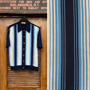 Vintage 1960’s Two-Tone Mod Kramer Banlon Knit Short Sleeve Rockabilly Shirt, Made in Italy, 60’s Vintage Clothing 
