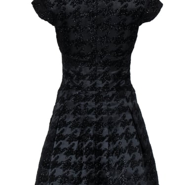 Ted Baker - Black Stain Fit & Flare Cap Sleeve Cokatil Dress w/ Textured Sparkly Hounds-tooth Design Sz 4