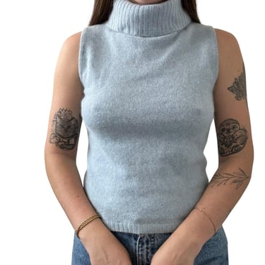 Vintage Y2K Light Blue Angora Blend Fluffy Fuzzy Soft Sweater Vest Petite S 
