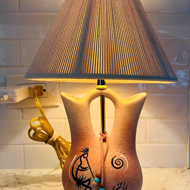 Vintage Kokopelli Design Hand Crafted Navajo Wedding Lamp With Shade Circa 1990s by LeChalet